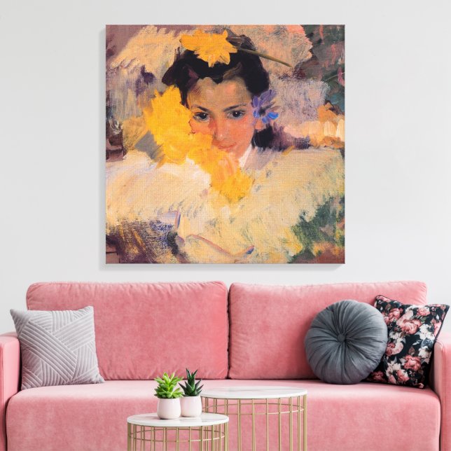 Lienzo Joaquin Sorolla - Chica con flores (Insitu (Sala de estar))