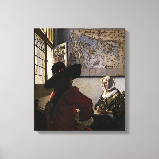 Lienzo Johannes Vermeer - Funcionario con un Chica risibl (Anverso)