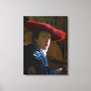 Lienzo Johannes Vermeer - Muchacha con un sombrero rojo
