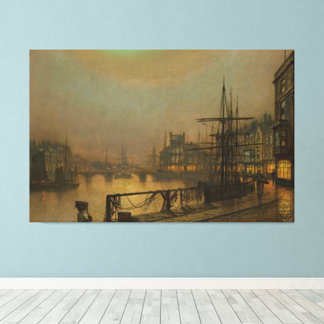 Lienzo John Atkinson Grimshaw - Whitby at Night (Insitu (piso de madera))