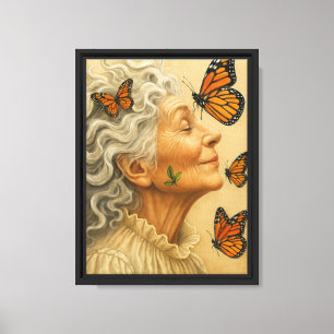 Lienzo Joven anciana con mariposas