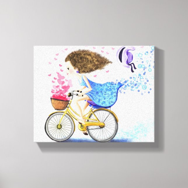Lienzo Joven Chica En Un Techo De Bicicletas Imprimir Amo (Anverso)