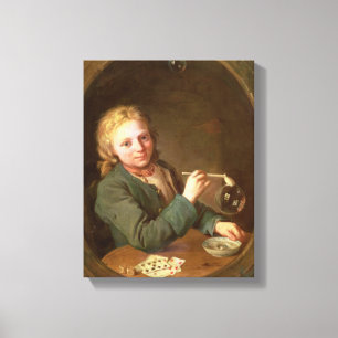 Lienzo Joven chisporroteando burbujas de una tubería de a