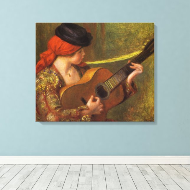 Lienzo Joven mujer española con una guitarra de Pierre Re (Insitu (piso de madera))
