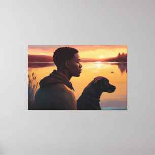 Lienzo Joven negro y su perro