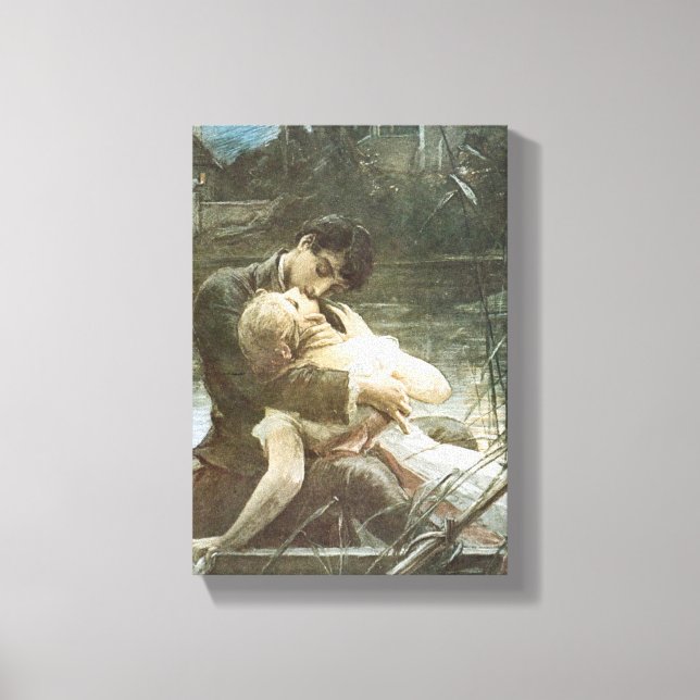 Lienzo Joven pareja enamorada (besándose en un bote) (Anverso)