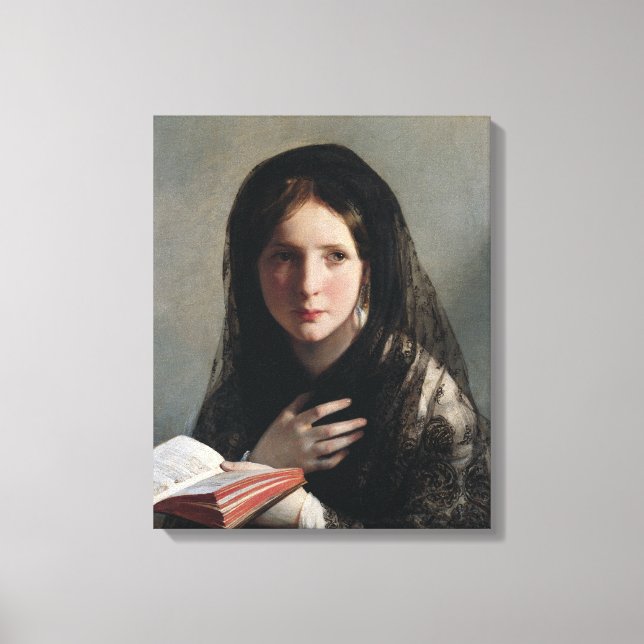 Lienzo Joven perdida en sueños (leyendo un libro) (Anverso)