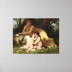 Lienzo Joven que contempla a dos niños