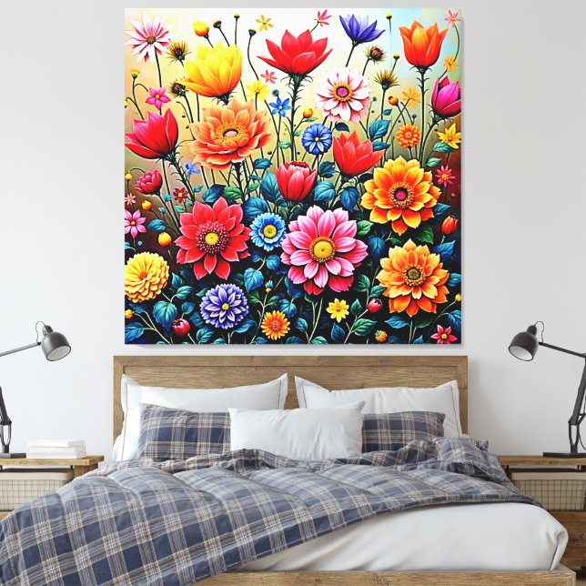 Lienzo Joyful Abstract Flower Garden Design (Insitu(Dormitorio))