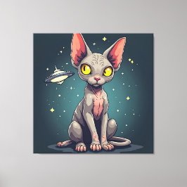 Lienzo Judging Sphynx Cat UFO Space Cartoon Art