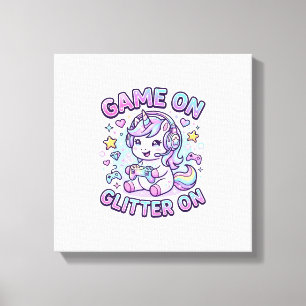 Lienzo Juego De Unicornio Con Brillo En Diseño Gráfico De