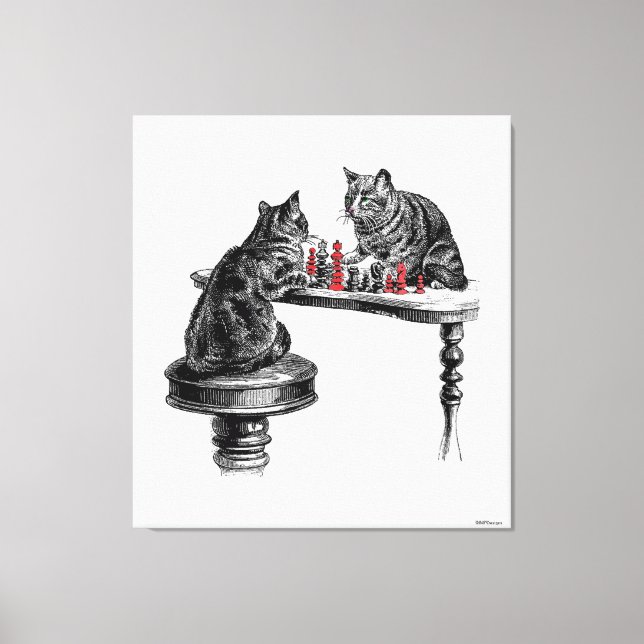 Lienzo Juegos de mesa Dos gatos jugando ajedrez Partido R (Anverso)
