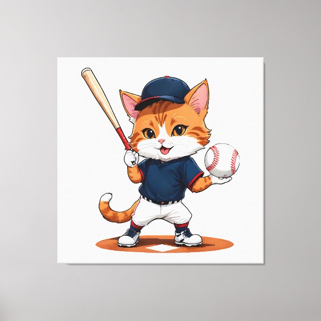 Lienzo Jugador de béisbol gato (Anverso)