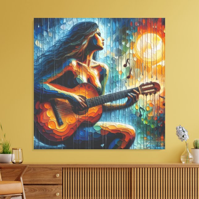Lienzo Jugando guitarra a la luz de la luna (Insitu (Sala de estar))
