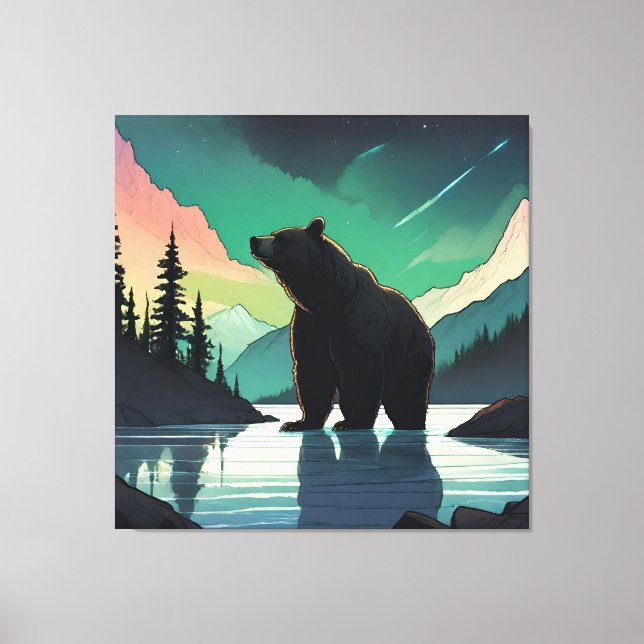 Lienzo Juneau Alaska grizzly oso aurora aurora luces del  (Anverso)