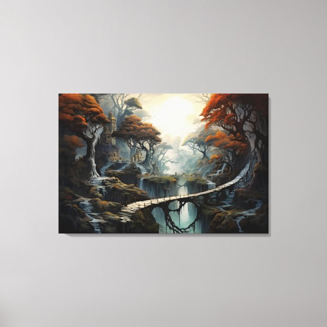 Lienzo Jungle Wanderer: Fantasy Landscape Art in Grey (Anverso)