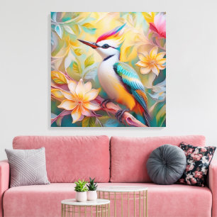 Lienzo Juvenil Rainbow Woodpecefer Fantasy Bird
