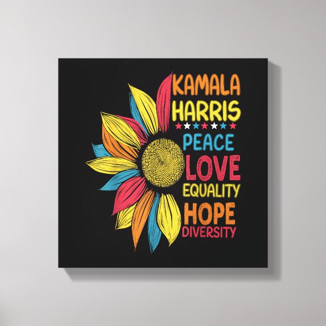 Lienzo Kamala Harris Peace Love Equality Hope Diversity (Anverso)