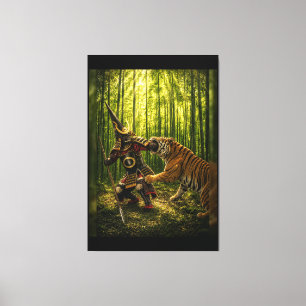 Lienzo Kato Kiyomasa Samurái y Tigre Saltando 40x60