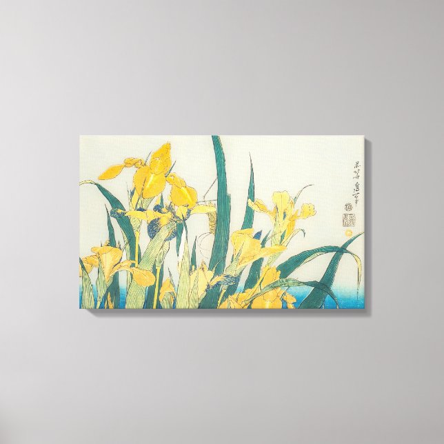 Lienzo Katsushika Hokusai - Grasshopper e Iris (Anverso)