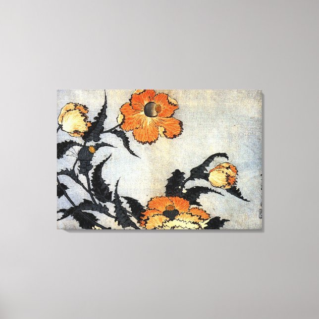 Lienzo Katsushika Hokusai Ukiyo-e Woodcut Print - Poppies (Anverso)