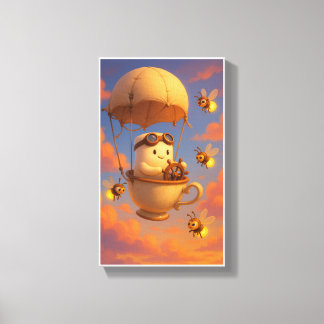 Lienzo Kawaii Teacup Balloon Wall Art con abejas