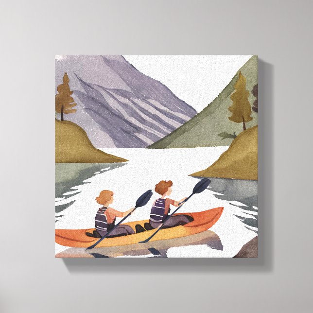 Lienzo Kayak Ride en el lago | Acuarela de la naturaleza  (Anverso)