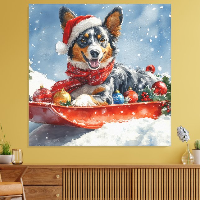 Lienzo Kelpie australiano en trineo Deja que nieve Navida (Insitu (Sala de estar))