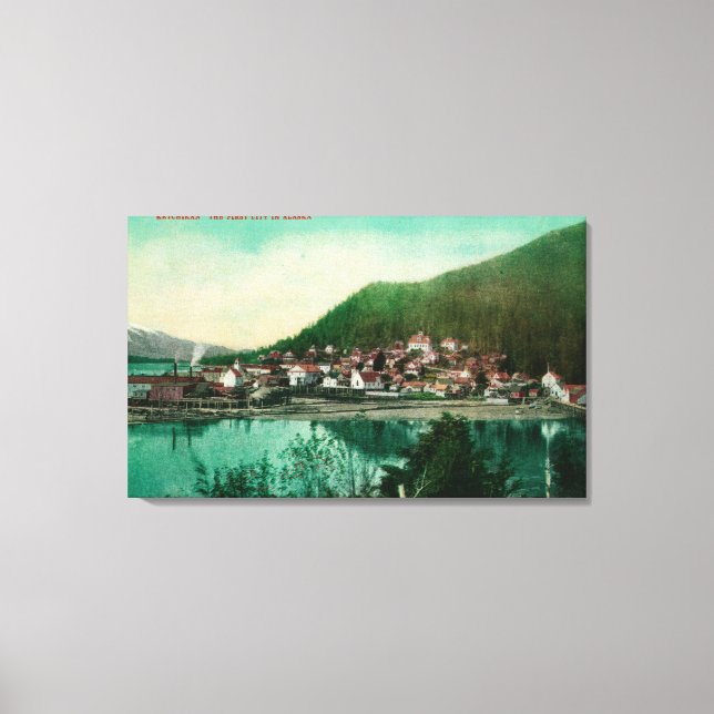 Lienzo Ketchikan, vista de pueblo de Alaska - Primera ciu (Anverso)
