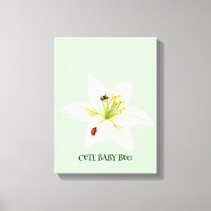 Lienzo Kids Cute acuarela ladybug Bee on lily Flower