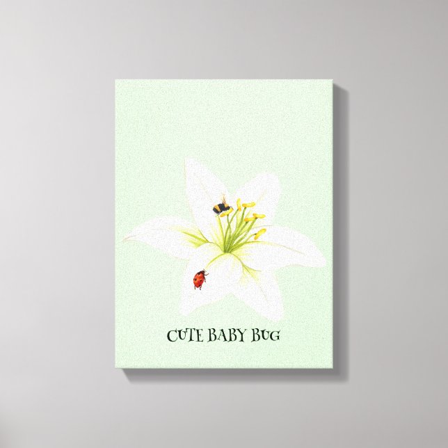 Lienzo Kids Cute acuarela ladybug Bee on lily Flower (Anverso)