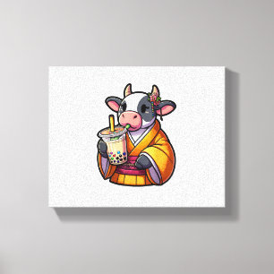 Lienzo Kimono japonés con té de burbuja para beber vacas