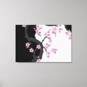 Lienzo Kimono japonés Sakura negro y rosa blanco
