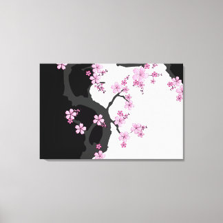 Lienzo Kimono japonés Sakura negro y rosa blanco