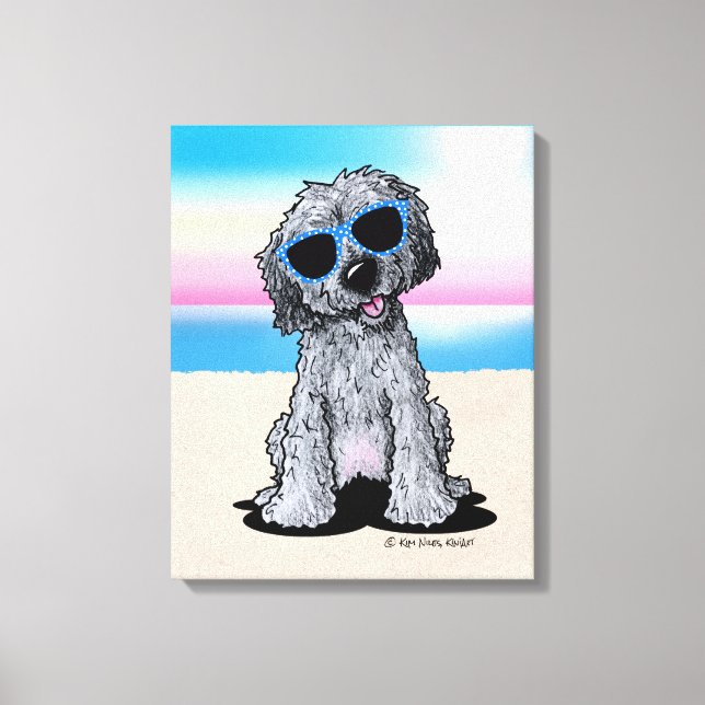 Lienzo KiniArt Black Doodle Dog Beach (Anverso)