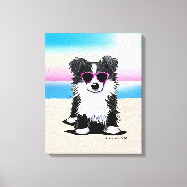 Lienzo KiniArt Border Collie Dog Beach (Anverso)