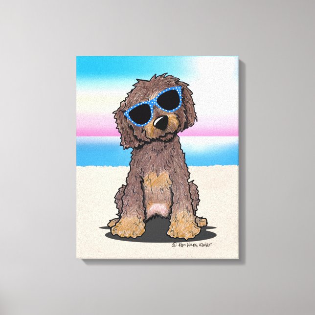 Lienzo KiniArt Chocolate Doodle Dog Beach (Anverso)