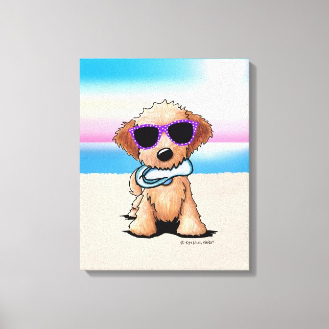 Lienzo KiniArt Goldendoodle Dog Beach (Anverso)