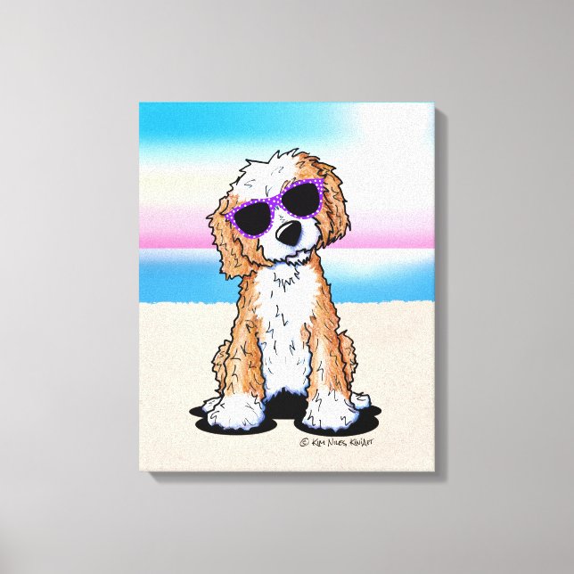 Lienzo KiniArt Tuxedo Doodle Dog Beach (Anverso)