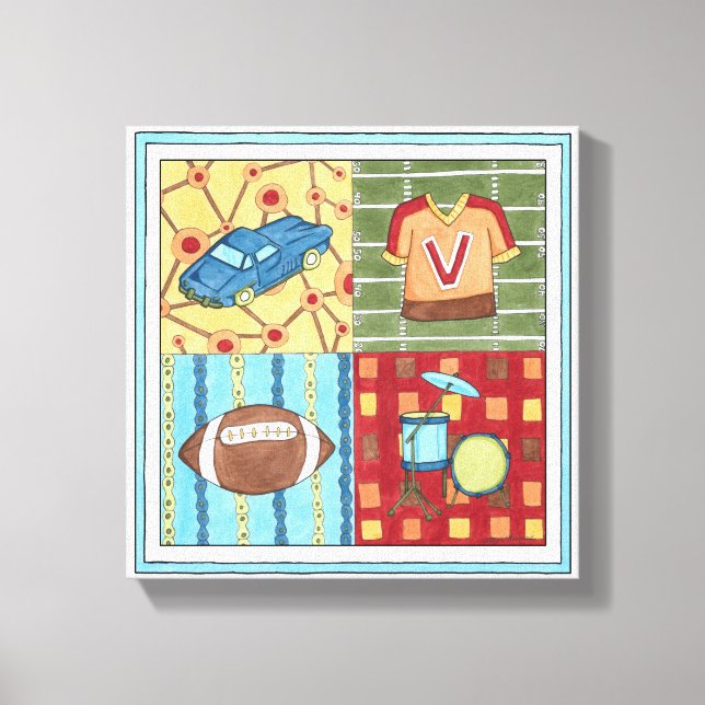Lienzo Kit de coches, Jersey, fútbol y tambores (Anverso)