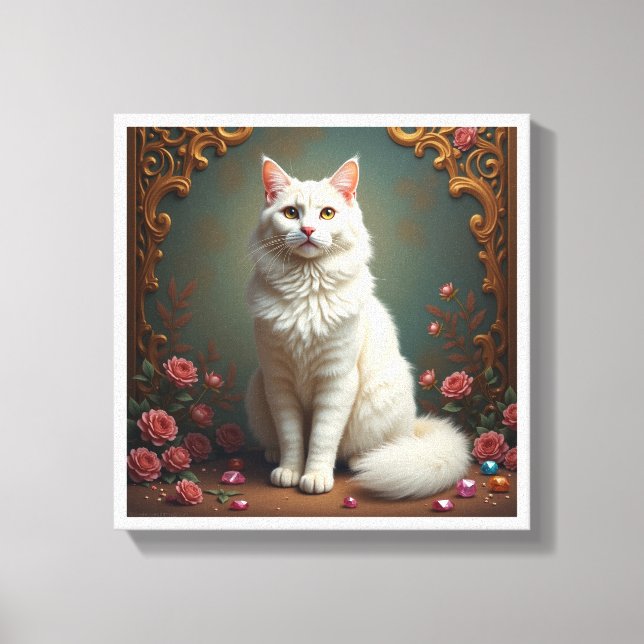Lienzo Kit de Pintura de Diamantes White Cat 5D  (Anverso)