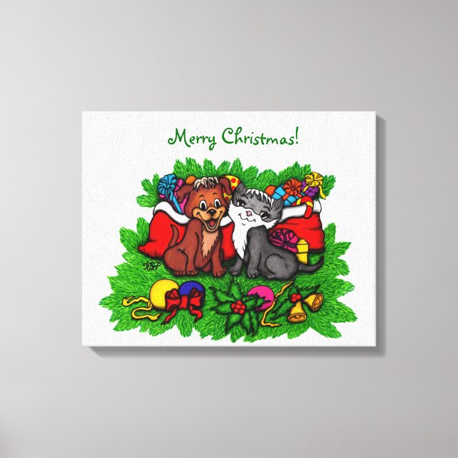 Lienzo Kitty and Puppy , Happy XMas (Anverso)