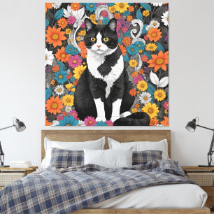Lienzo Kitty entre las flores