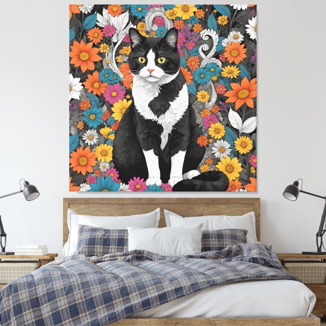 Lienzo Kitty entre las flores (Insitu(Dormitorio))