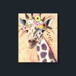 Lienzo Klimt Giraffe | Adornadas En Flores<br><div class="desc">Esta imagen muestra una jirafa dulce adornada con una corona de flores | Por Victoria Borges</div>