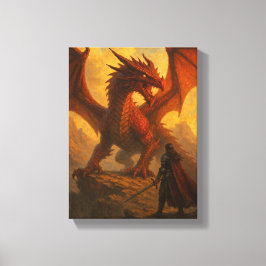 Lienzo Knight frente al Dragón Rojo en el feroz acantilad