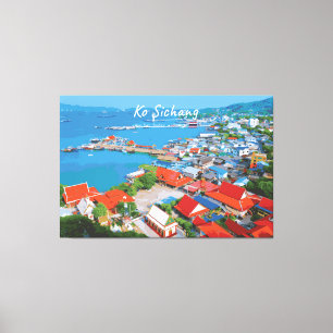 Lienzo Ko Sichang, Tailandia - Vista vibrante del puerto