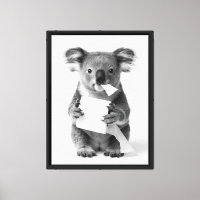 Koala Adorable Blanco y Negro Sosteniendo Papel Hi