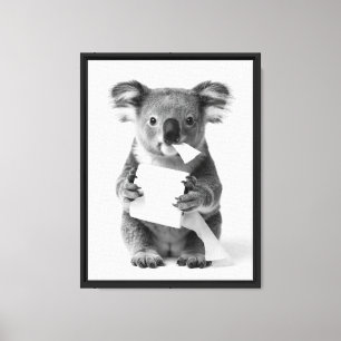 Lienzo Koala Adorable Blanco y Negro Sosteniendo Papel Hi