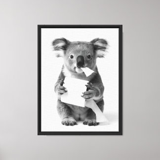 Lienzo Koala Adorable Blanco y Negro Sosteniendo Papel Hi